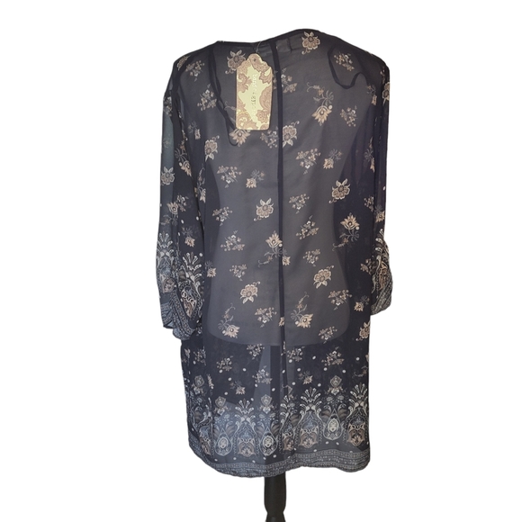 Band of gypsies sheer kimono cardigan cover up blue floral pattern size medium - Picture 6 of 7